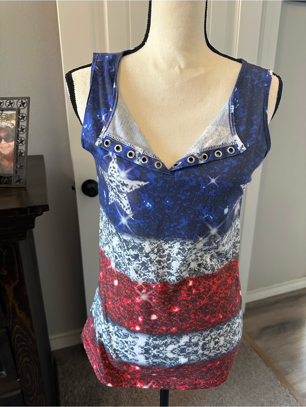 Patriotic Star Stripe Sleeveless Tank Top - Blue, White, Red